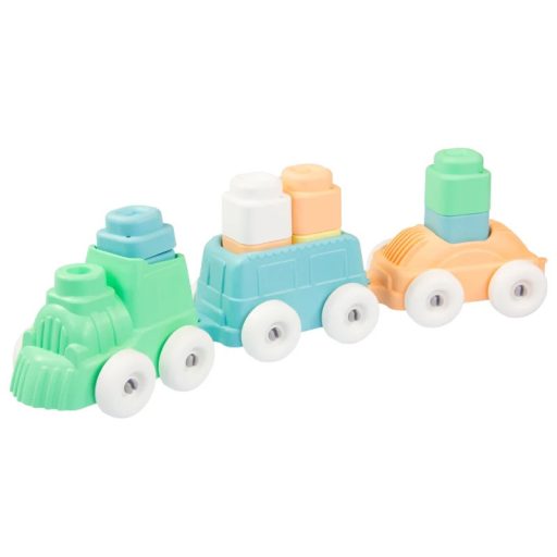 Mochtoys play&squish puha vonat és kocka szett 12db pasztell