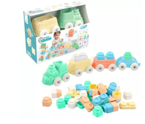 Mochtoys play&squish puha vonat építőkocka nagy szett 12+4dbos pasztell zöld