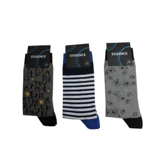   Férfi pamut zokni - 3 pár - mintás - 39-42 - szürke-fehér-világosszürke - Evidence