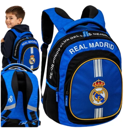 Real Madrid hátizsák, iskolatáska sötétkék, 3 zippes