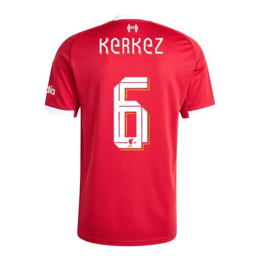 Liverpool mez felső gyerek Adidas Home 2025/26 - Kerkez 6 (saját betűtípus)
