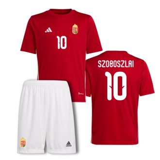   Magyarország mez garnitúra szurkolói Adidas gyerek piros felső kerek nyak fehér alsó Szoboszlai 10