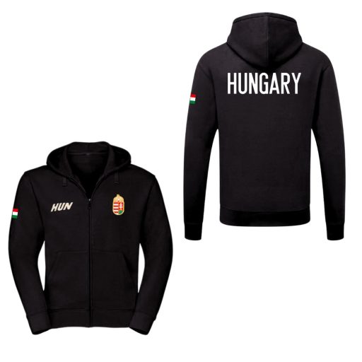 Magyarország pulóver felnőtt kapucnis-zippes HUNGARY fekete