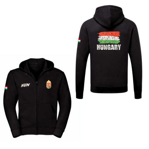 Magyarország pulóver felnőtt kapucnis-zippes fekete Flag