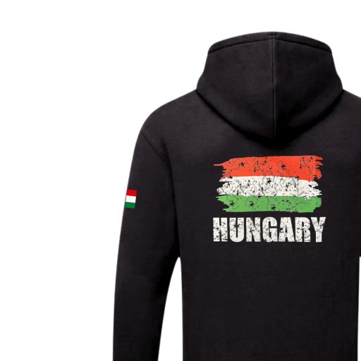 Magyarország pulóver felnőtt kapucnis-zippes fekete Flag
