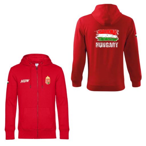 Magyarország pulóver felnőtt kapucnis zippes piros Flag