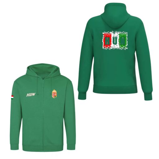 Magyarország pulóver felnőtt kapucnis-zippes zöld Vibe