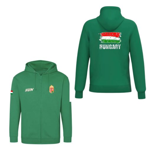 Magyarország pulóver felnőtt kapucnis-zippes zöld Flag