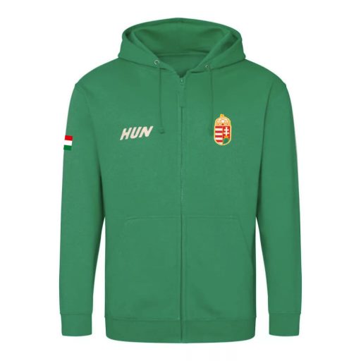 Magyarország pulóver felnőtt kapucnis-zippes zöld Flag