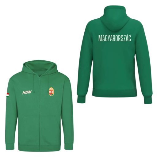 Magyarország pulóver felnőtt kapucnis-zippes zöld