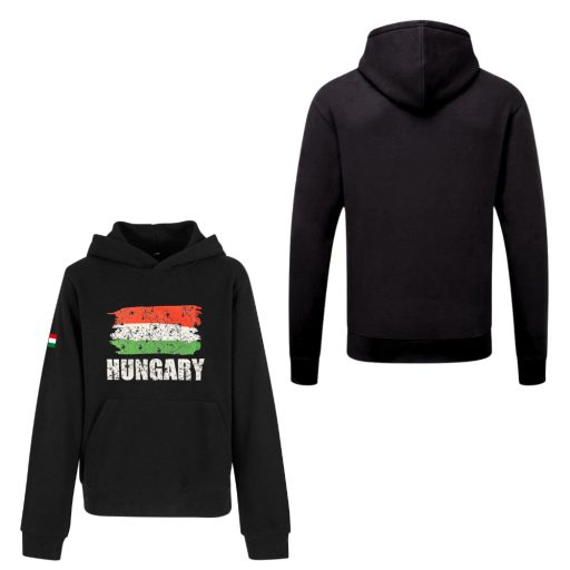 Magyarország pulóver felnőtt kapucnis fekete Flag