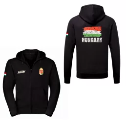 Magyarország pulóver felnőtt kapucnis-zippes fekete Flag