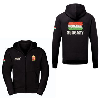Magyarország pulóver felnőtt kapucnis-zippes fekete Flag