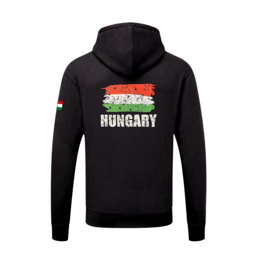 Magyarország pulóver felnőtt kapucnis-zippes fekete Flag