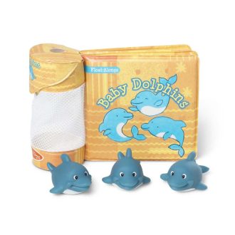  Melissa & Doug, fürdőjáték, vízálló könyv, bébi delfinek