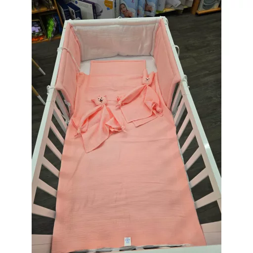 Koko muszlin baba ágynemű szett, takaró 75x100 és párna pink/fehér