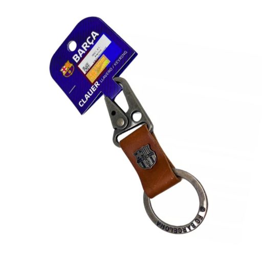 Barcelona kulcstartó bőr karabineres barna