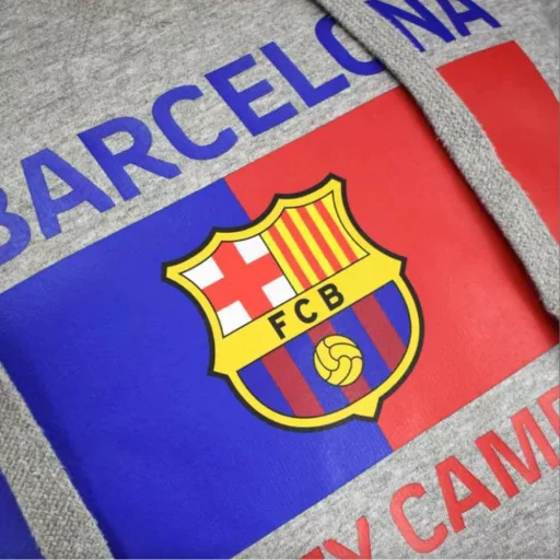 Barcelona pulóver gyerek kapucnis Camp Nou szürke