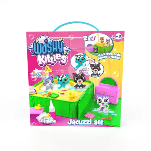 Washy Friends Color Reveal Pancsoló cicusok jacuzzival és 5 kiegészítővel, 2 figurával