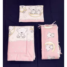   DOM-BER Dombaby 3 részes ágynemű garnitúra fejvédővel macis pink