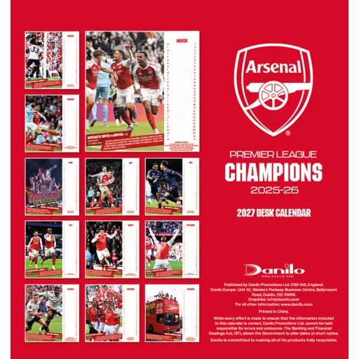 Arsenal naptár 2027 asztali