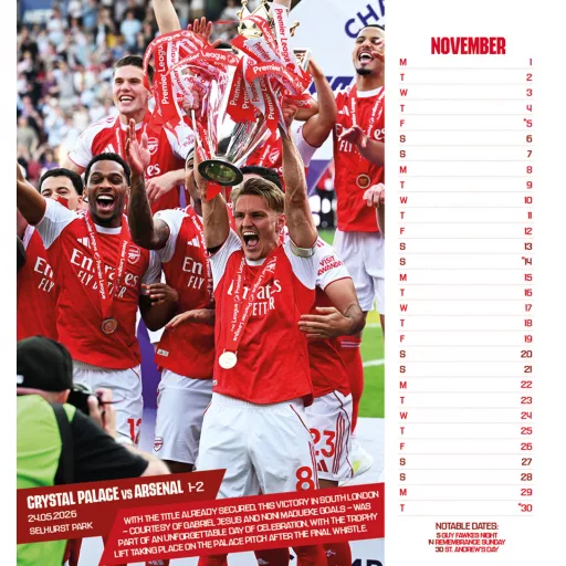 Arsenal naptár 2027 asztali