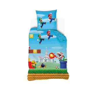   Super Mario 100% pamut ágyneműgarnitúra 140x200cm ágyneműhuzat + 70x90cm párnahuzat