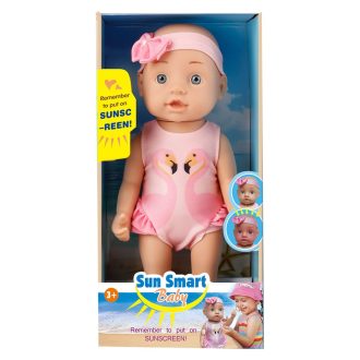   Baba üvegszemű lebarnulós fürdőruhás játékfigura 38 cm