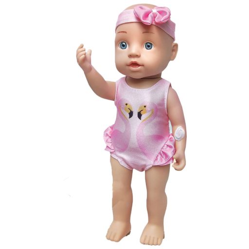 Baba üvegszemű lebarnulós fürdőruhás játékfigura 38 cm