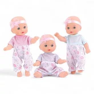   Baba, hagyományos, csecsemő, merev szemű, kemény testű, 3 szín, 21 cm, 12/disp.
