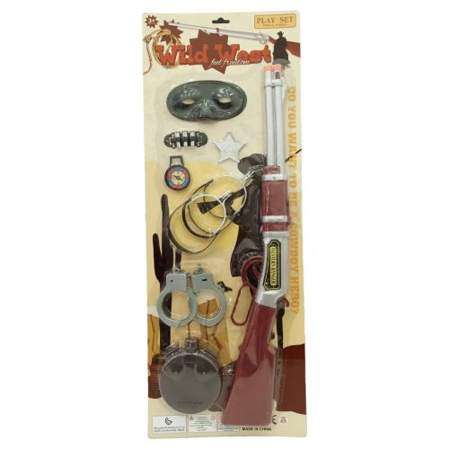 Western készlet: puska, bilincs, kulacs, 28x75 cm tartozékokkal.