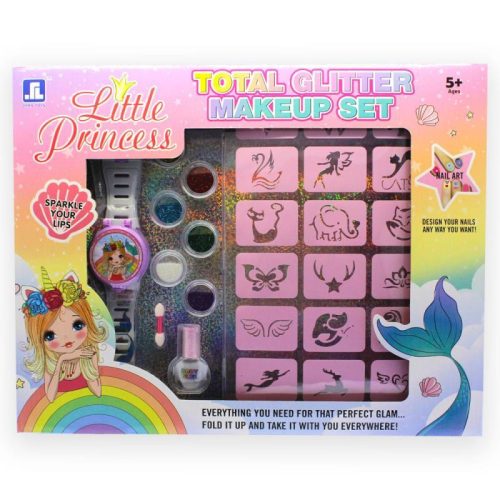 Gyerek sminkkészlet karórával, szemfesték és glitter tetkó.