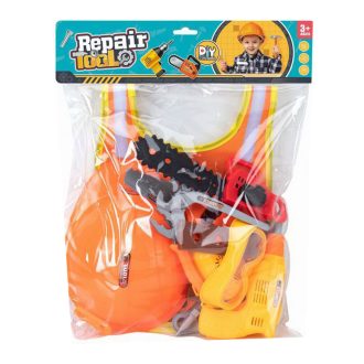   Szerszám klt., + munkás sisak + mellény, jelmez, 33x42+ cm zacsk.