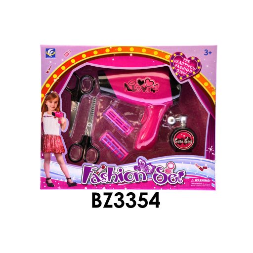 Hajszárító klt. el. + sütővas + olló, 29x24 cm dob. gombel.