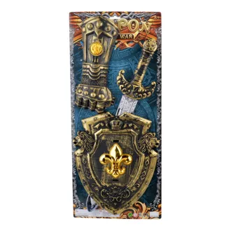 Lovag klt., pajzs, kézvédő, kard, 25x58 cm lapon