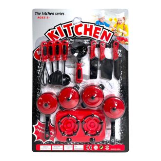 Edény klt., gázfőző + edények + eszk., 28x42 cm lapon