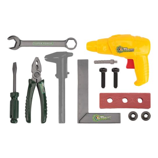 Szerszámos láda klt.,+ fúrógép, szerszám, manuális, 29x13 cm