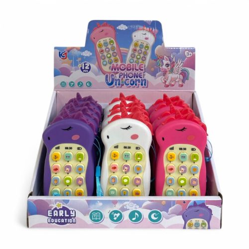 Mobiltelefon, el., zenél, dínós, 3 szín, 14 cm, 12/disp.