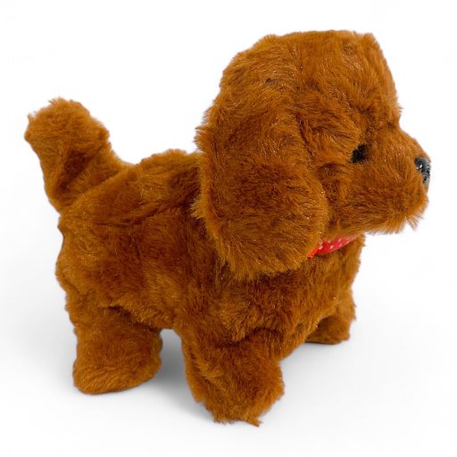 Kutya plüss, ugat és mozog, 5 színben, 18x13 cm, zacskóban.