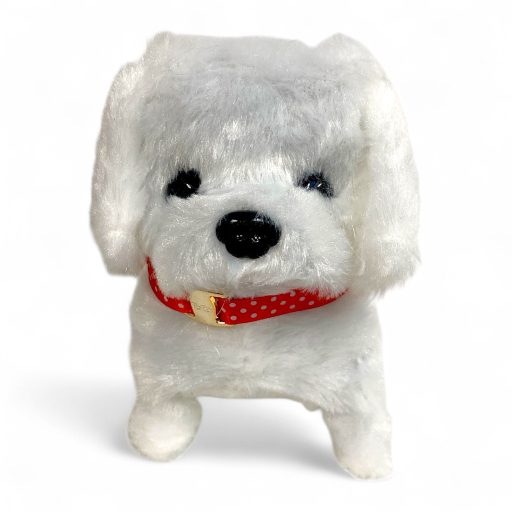 Kutya plüss, ugat és mozog, 5 színben, 18x13 cm, zacskóban.