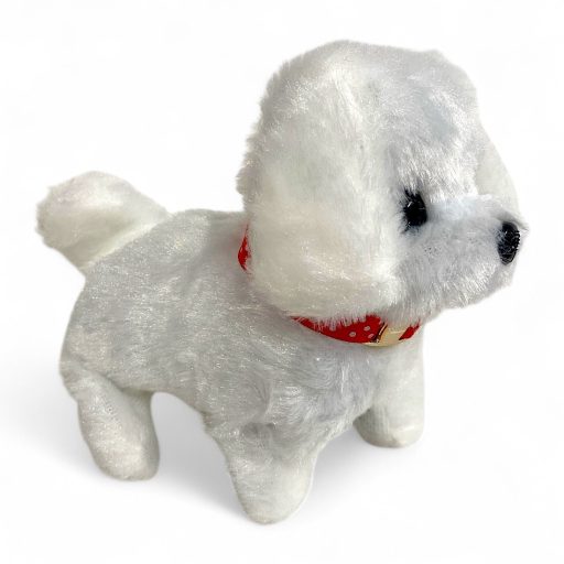 Kutya plüss, ugat és mozog, 5 színben, 18x13 cm, zacskóban.