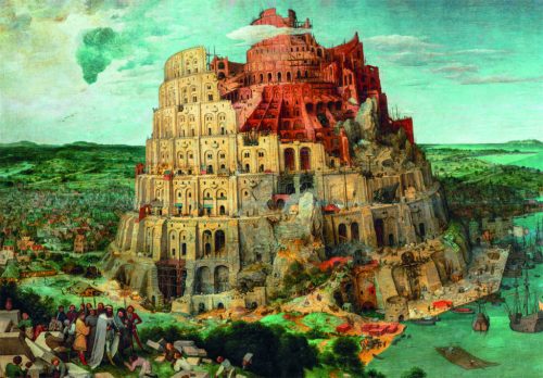 Bábel tornya puzzle poszterrel, 1500 db, 28x20 cm dobozban.
