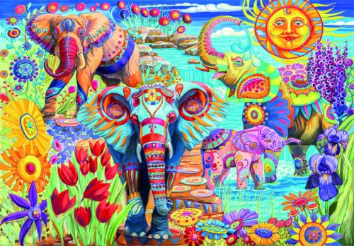 Elefánt karnevál puzzle 500 db, poszterrel, 25x18 cm méretben.