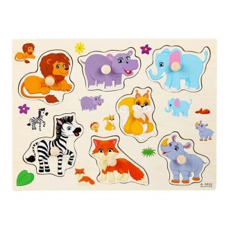 Fa ki-berakó, fafogantyús, vadállatos, 30x23 cm pvc csom.