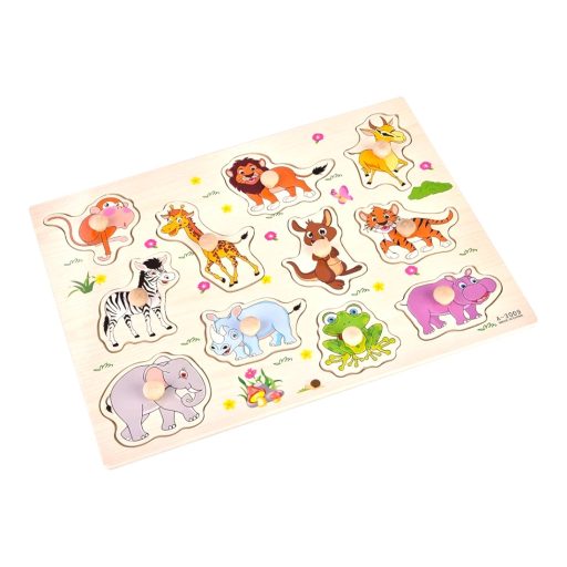 Fa ki-berakó, fafogantyús, vadállatos, 30x23 cm pvc csom.