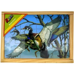   Fa puzzle madaras mintával, 4 kép, 12 db, 20x14 cm fa dobozban.