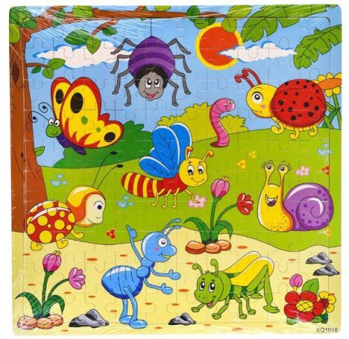 Fa puzzle, tücsök-bogár, pillangó minta, 30x30 cm. PVC csom