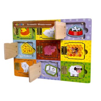   Fa állatok megismerése, oktató, zsanéros ablakok, mágneses mit eszik párosító, 30x21 cm pvc csom