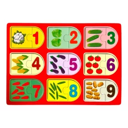   Fa szám párosító puzzle, zöldségek, 9 db, 30x21 cm pvc csom