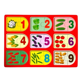   Fa szám párosító puzzle, zöldségek, 9 db, 30x21 cm pvc csom